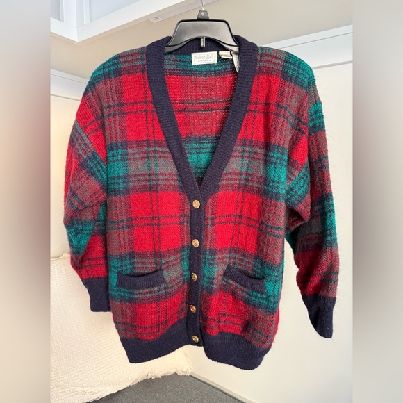 Vintage Colter Bay International Plaid Cardigan Sweater with Gold Buttons Size L - Picture 15 of 15
